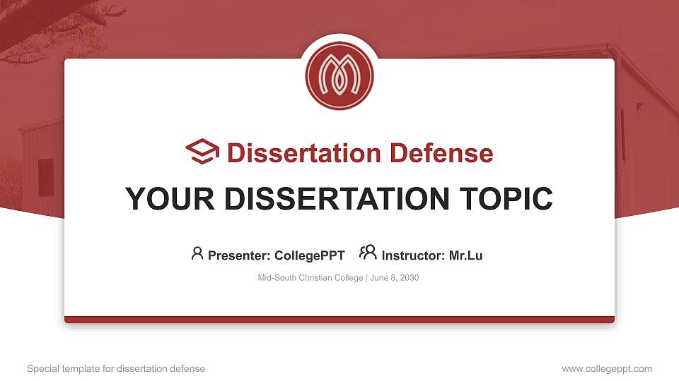 Mid-South Christian College Graduation Thesis Defense PPT Template16:9 ratio PPT effect preview image