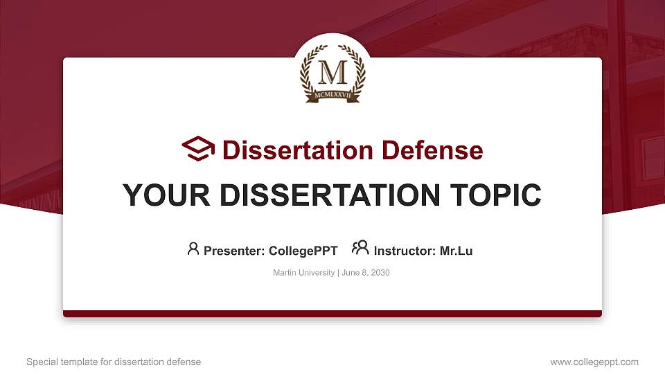 Martin University Graduation Thesis Defense PPT Template16:9 ratio PPT effect preview image