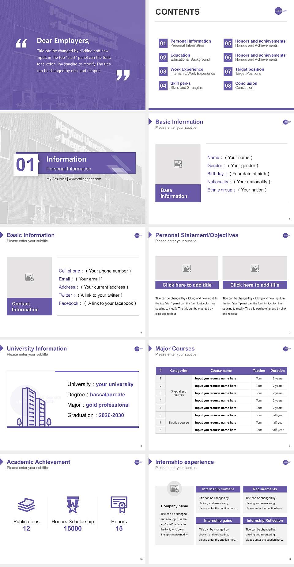 Maryland University of Integrative Health Resume PPT Template4:3 ratio PPT effect preview image2