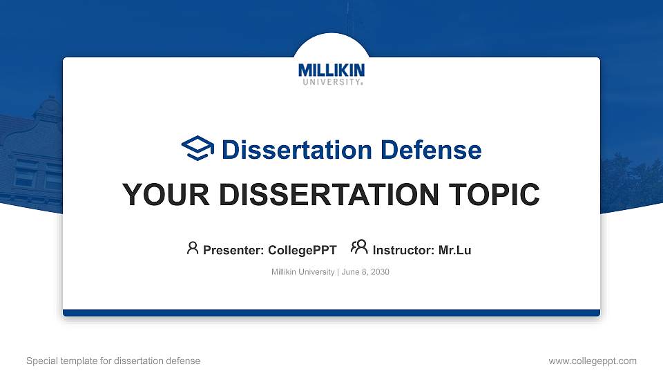Millikin University Graduation Thesis Defense PPT Template16:9 ratio PPT effect preview image