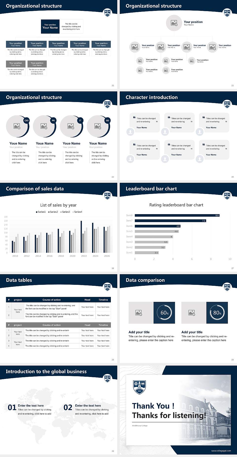 Middlebury College Academic Presentation/Research Findings Report PPT Template4:3 ratio PPT effect preview image4