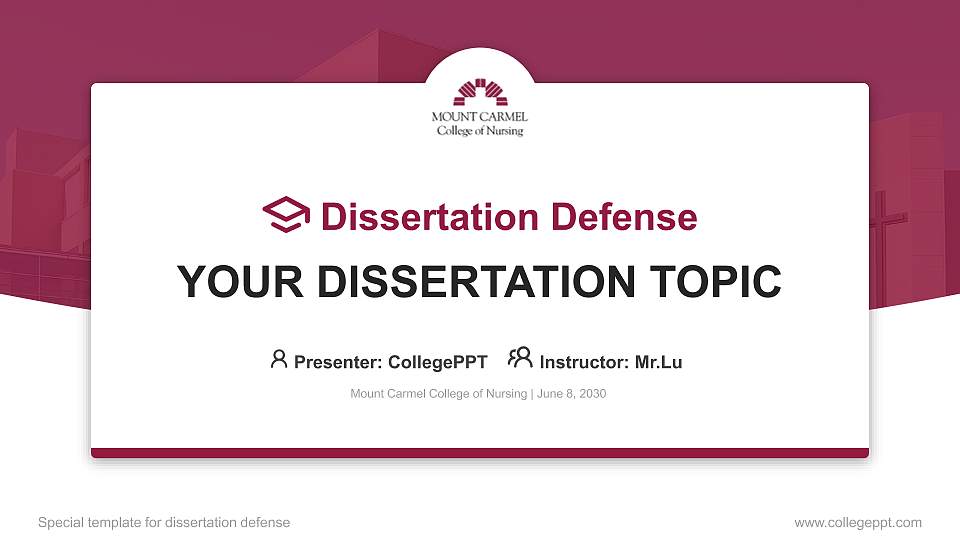 Mount Carmel College of Nursing Graduation Thesis Defense PPT Template16:9 ratio PPT effect preview image1