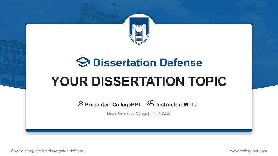 Mount Saint Mary College Graduation Thesis Defense PPT Template16:9 ratio PPT effect preview image