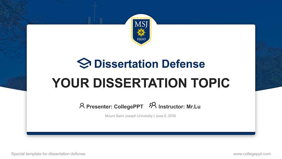 Mount Saint Joseph University Graduation Thesis Defense PPT Template16:9 ratio PPT effect preview image