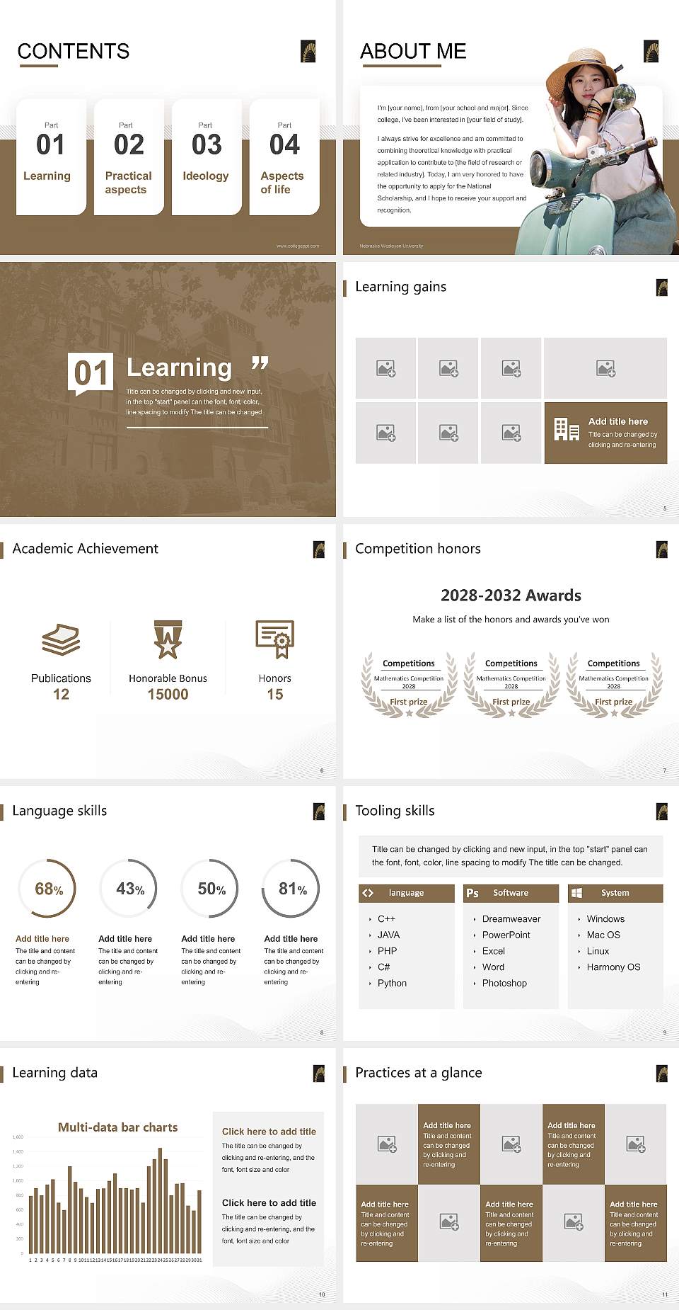 Nebraska Wesleyan University National Scholarship Defense PPT Template4:3 ratio PPT effect preview image2