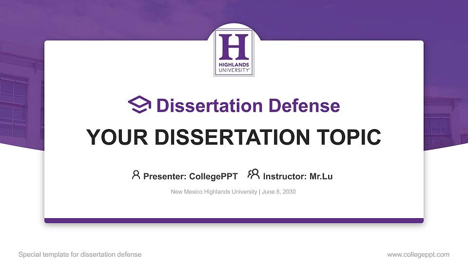 New Mexico Highlands University Graduation Thesis Defense PPT Template16:9 ratio PPT effect preview image