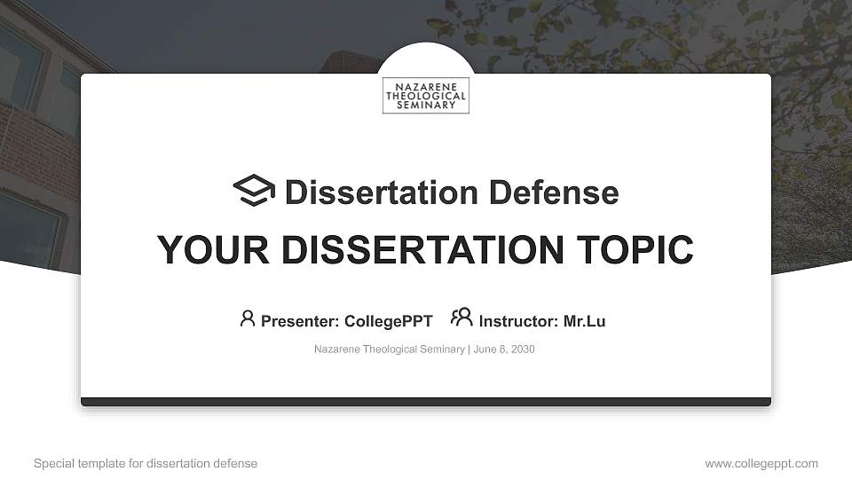 Nazarene Theological Seminary Graduation Thesis Defense PPT Template16:9 ratio PPT effect preview image
