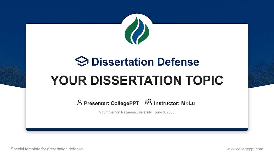 Mount Vernon Nazarene University Graduation Thesis Defense PPT Template16:9 ratio PPT effect preview image