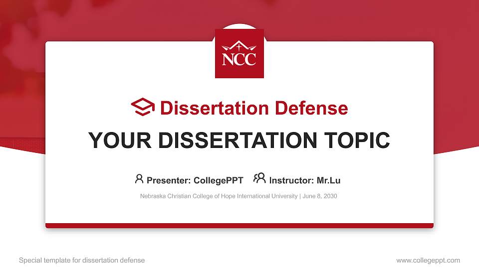 Nebraska Christian College of Hope International University Graduation Thesis Defense PPT Template16:9 ratio PPT effect preview image