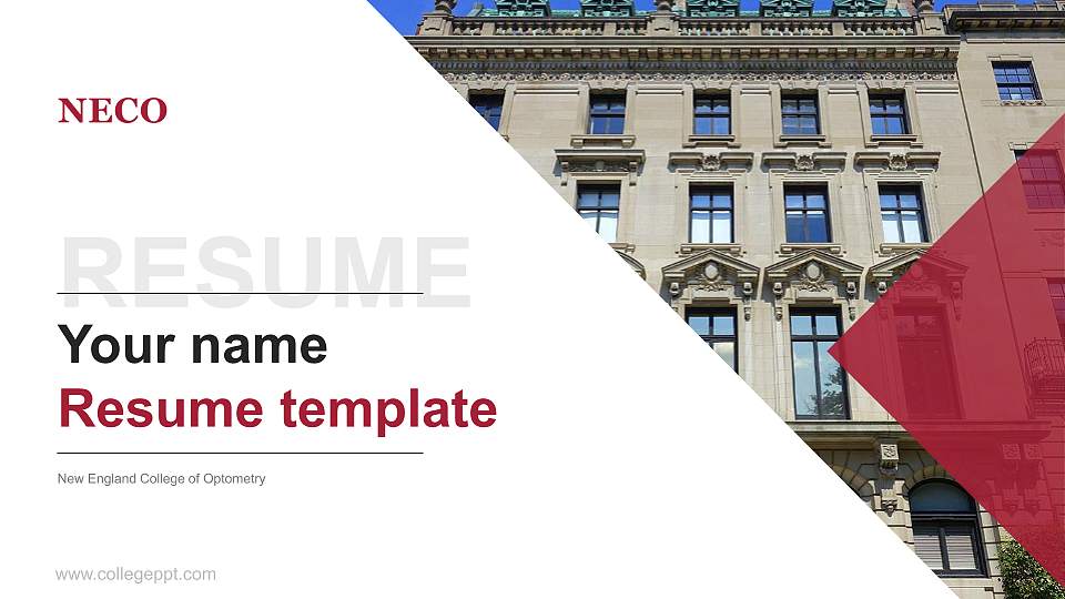 New England College of Optometry Resume PPT Template16:9 ratio PPT effect preview image