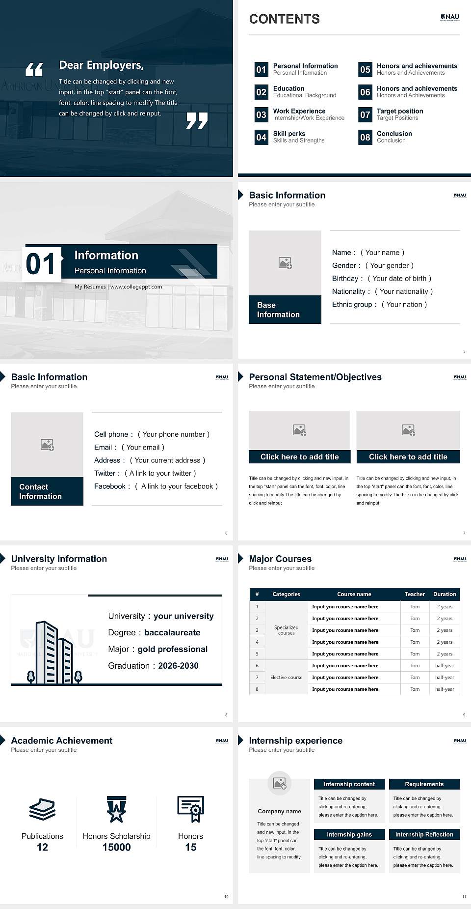 National American University-Colorado Springs South Resume PPT Template4:3 ratio PPT effect preview image2