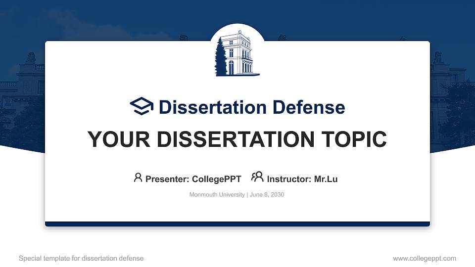 Monmouth University Graduation Thesis Defense PPT Template16:9 ratio PPT effect preview image
