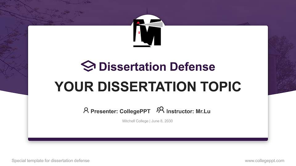 Mitchell College Graduation Thesis Defense PPT Template16:9 ratio PPT effect preview image