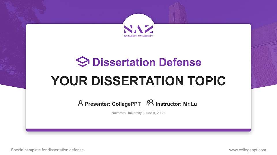 Nazareth University Graduation Thesis Defense PPT Template16:9 ratio PPT effect preview image