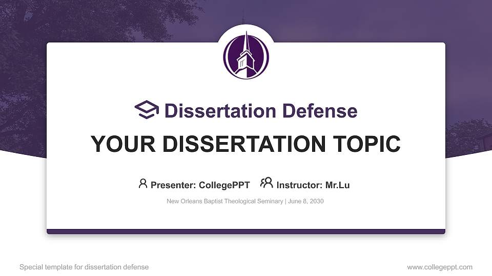 New Orleans Baptist Theological Seminary Graduation Thesis Defense PPT Template16:9 ratio PPT effect preview image
