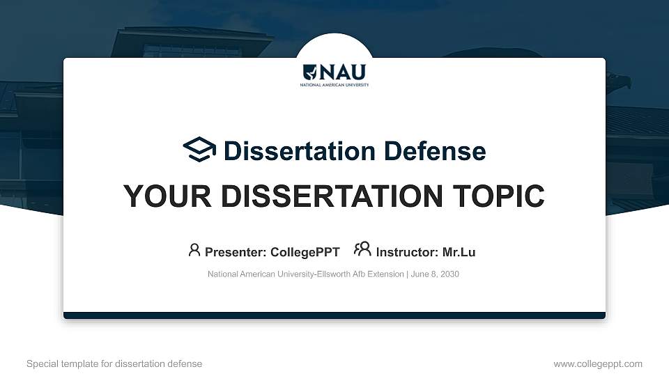 National American University-Ellsworth Afb Extension Graduation Thesis Defense PPT Template16:9 ratio PPT effect preview image