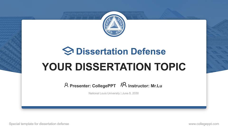 National Louis University Graduation Thesis Defense PPT Template16:9 ratio PPT effect preview image