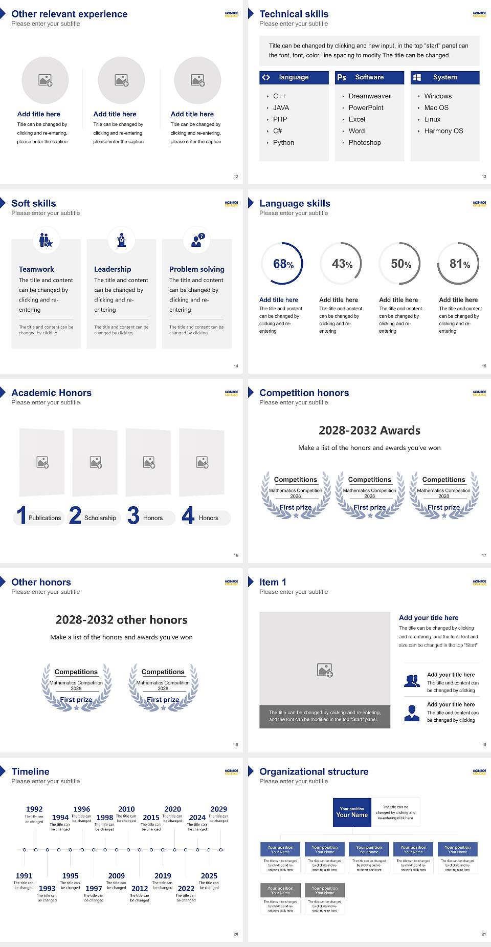 Monroe College Resume PPT Template4:3 ratio PPT effect preview image3