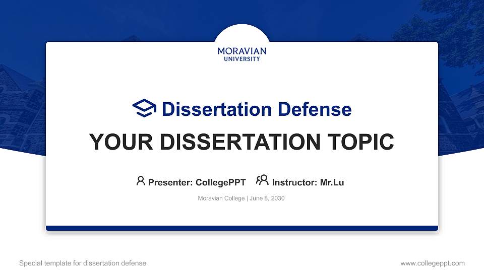 Moravian College Graduation Thesis Defense PPT Template16:9 ratio PPT effect preview image