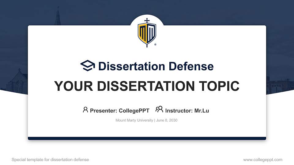 Mount Marty University Graduation Thesis Defense PPT Template16:9 ratio PPT effect preview image