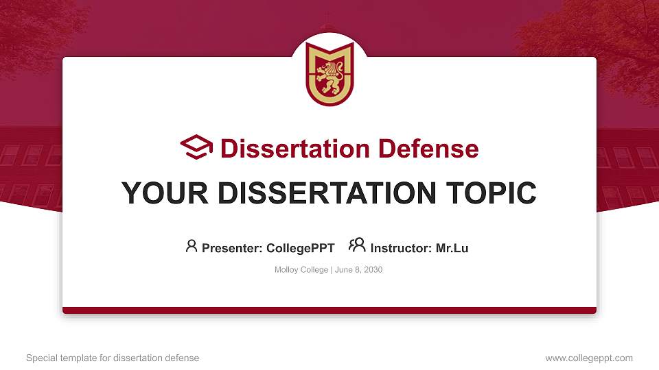 Molloy College Graduation Thesis Defense PPT Template16:9 ratio PPT effect preview image