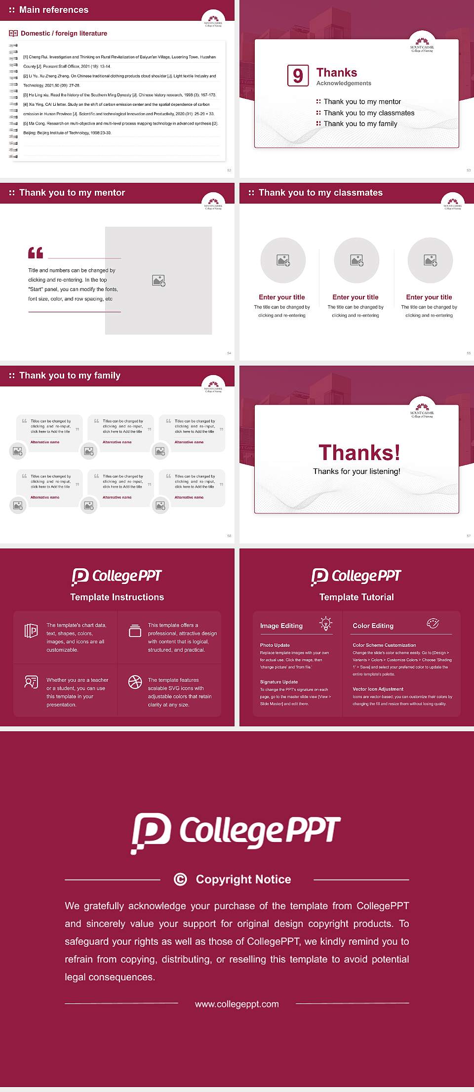Mount Carmel College of Nursing Graduation Thesis Defense PPT Template4:3 ratio PPT effect preview image7