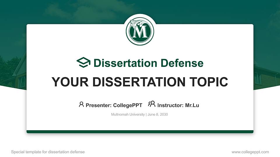 Multnomah University Graduation Thesis Defense PPT Template16:9 ratio PPT effect preview image