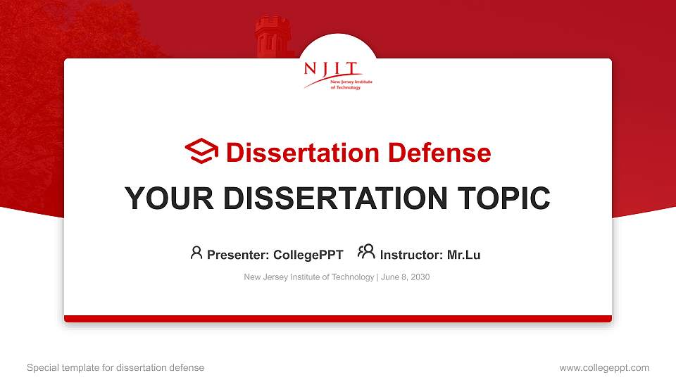 New Jersey Institute of Technology Graduation Thesis Defense PPT Template16:9 ratio PPT effect preview image