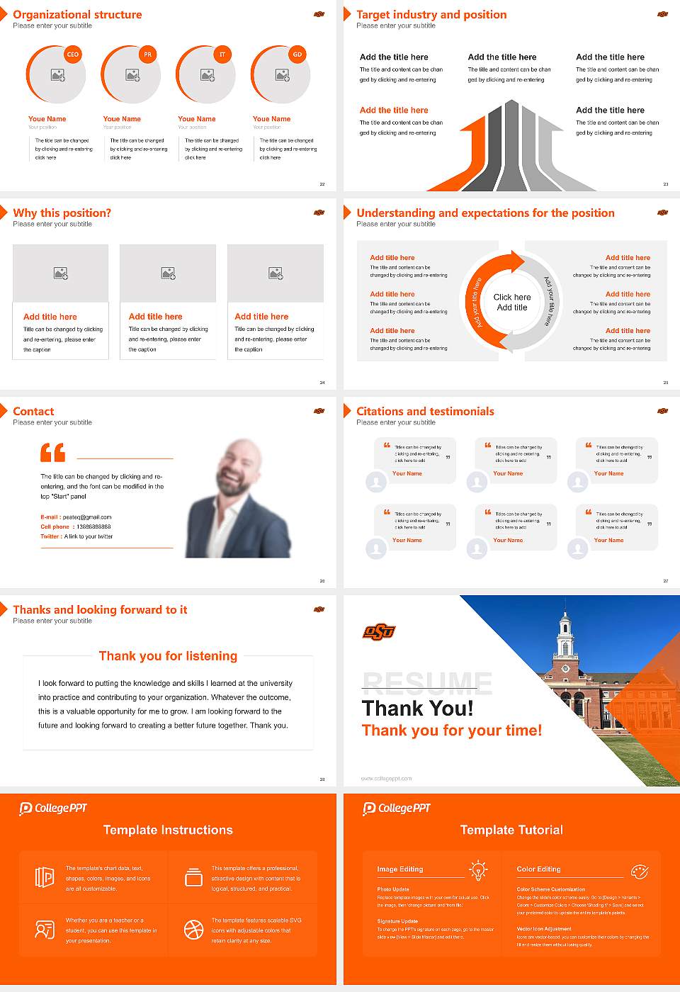 Oklahoma State University-Main Campus Resume PPT Template16:9 ratio PPT effect preview image4