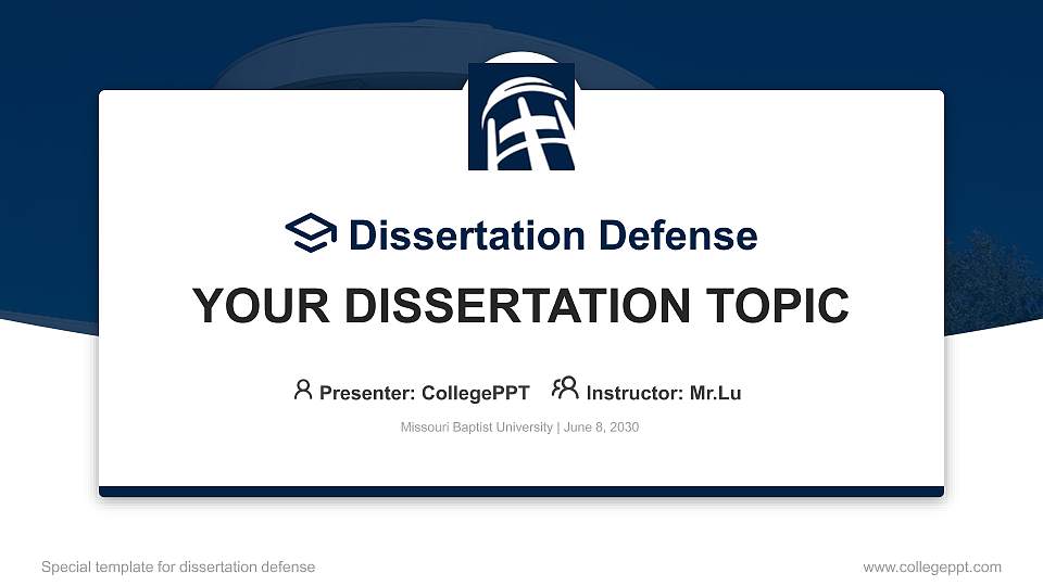 Missouri Baptist University Graduation Thesis Defense PPT Template16:9 ratio PPT effect preview image