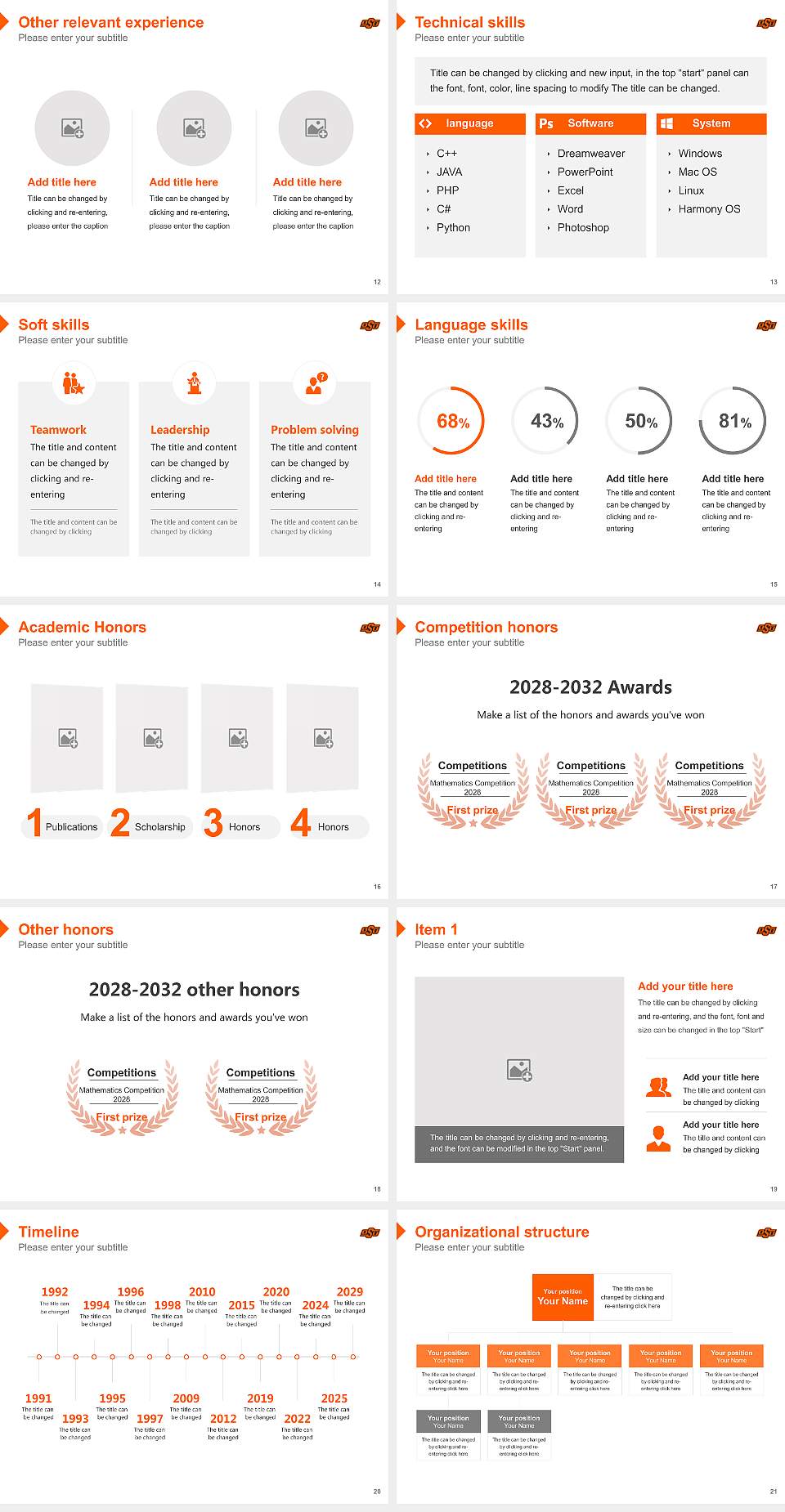 Oklahoma State University-Main Campus Resume PPT Template4:3 ratio PPT effect preview image3