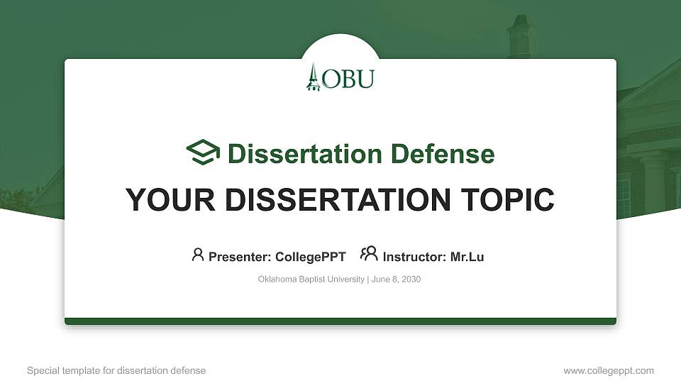 Oklahoma Baptist University Graduation Thesis Defense PPT Template16:9 ratio PPT effect preview image