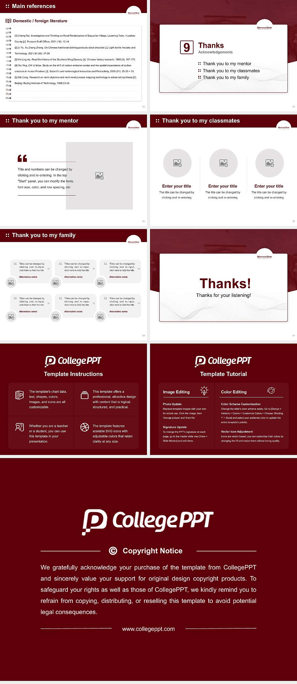 Missouri State University-Springfield Graduation Thesis Defense PPT Template4:3 ratio PPT effect preview image7