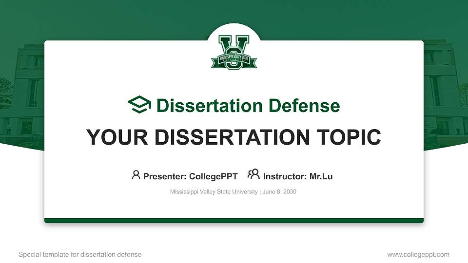 Mississippi Valley State University Graduation Thesis Defense PPT Template16:9 ratio PPT effect preview image