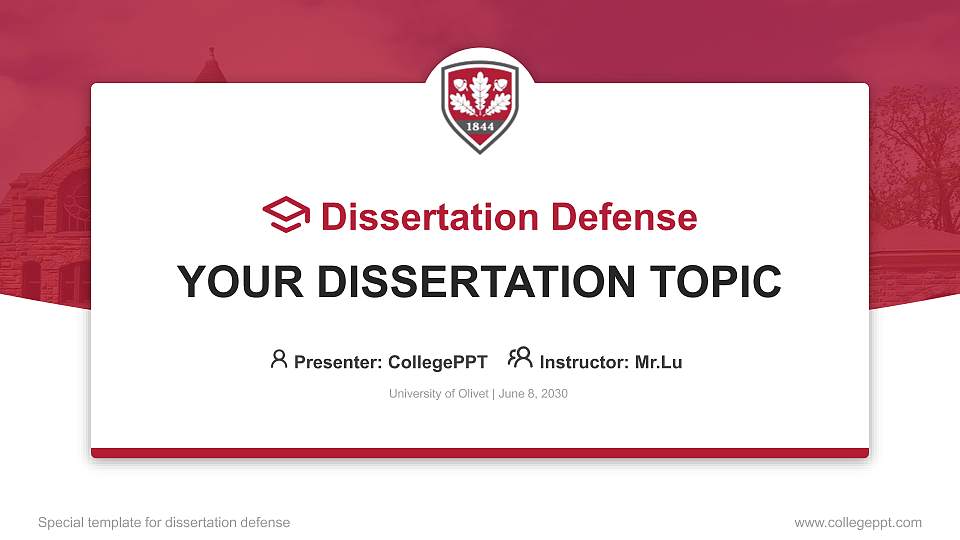 University of Olivet Graduation Thesis Defense PPT Template16:9 ratio PPT effect preview image