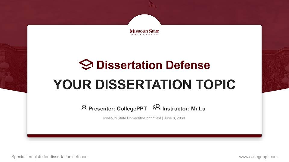 Missouri State University-Springfield Graduation Thesis Defense PPT Template16:9 ratio PPT effect preview image