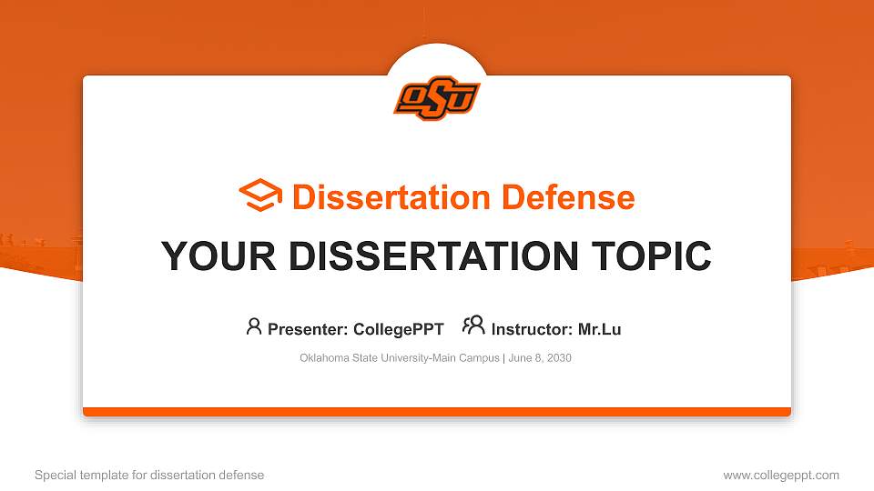 Oklahoma State University-Main Campus Graduation Thesis Defense PPT Template16:9 ratio PPT effect preview image