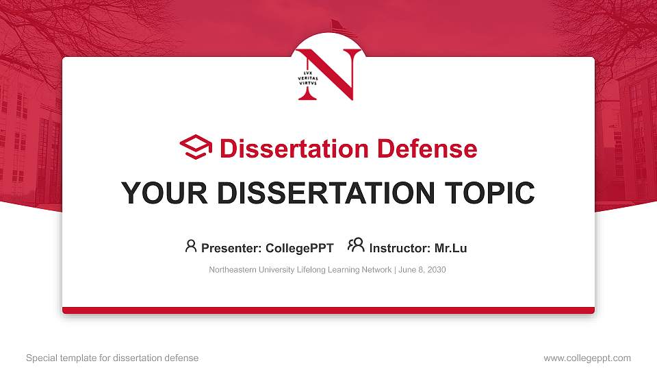 Northeastern University Lifelong Learning Network Graduation Thesis Defense PPT Template16:9 ratio PPT effect preview image