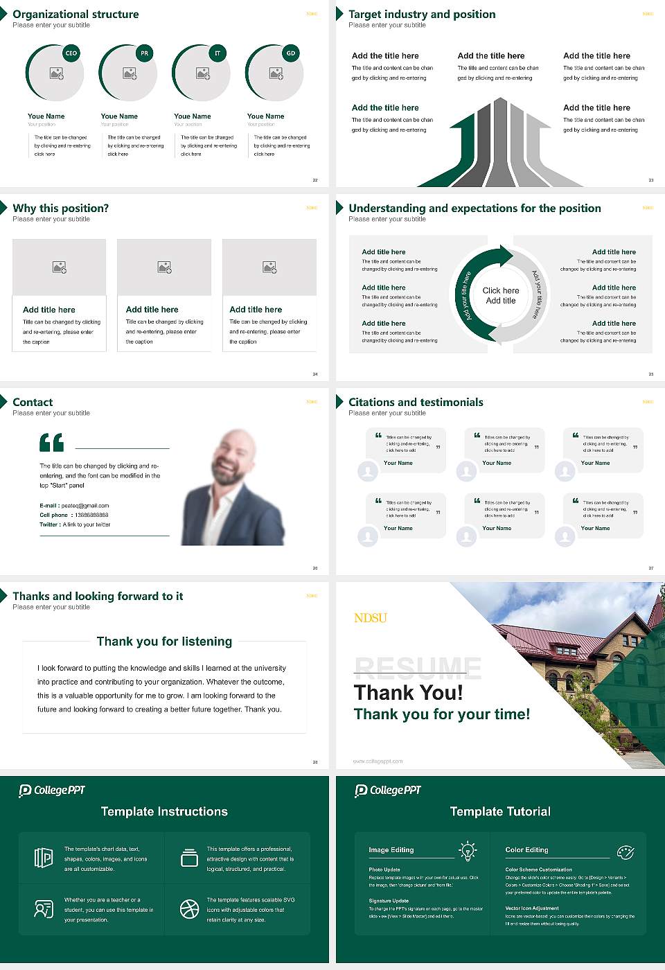 North Dakota State University-Main Campus Resume PPT Template16:9 ratio PPT effect preview image4