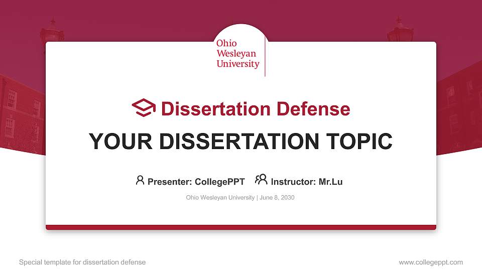 Ohio Wesleyan University Graduation Thesis Defense PPT Template16:9 ratio PPT effect preview image