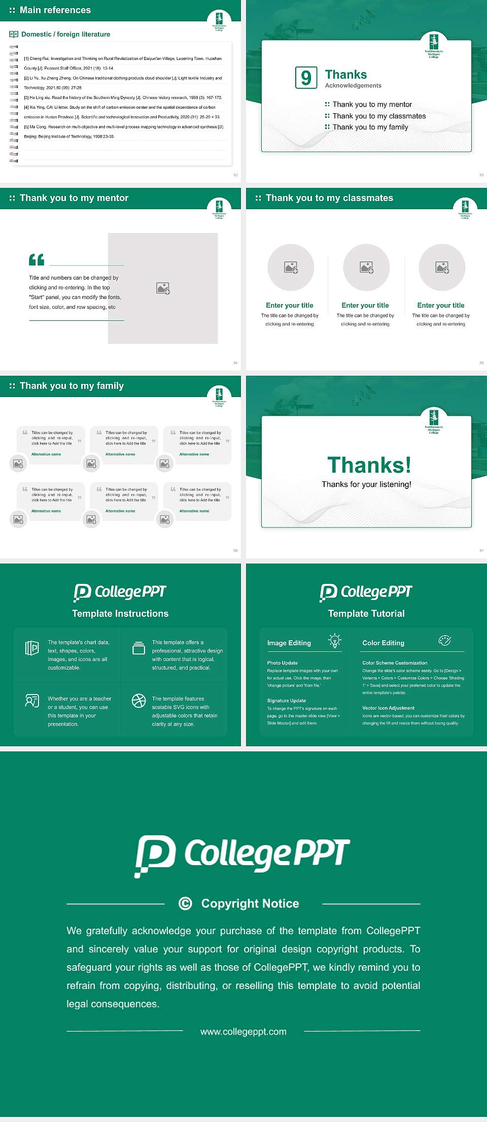 Northwestern Michigan College Graduation Thesis Defense PPT Template4:3 ratio PPT effect preview image7