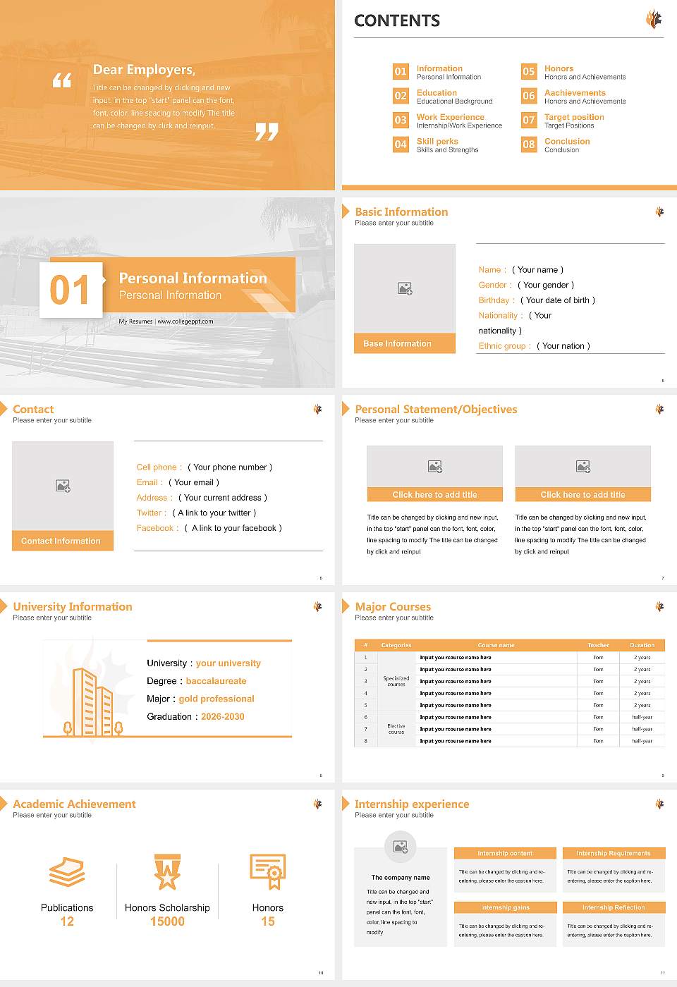 Oak Valley College Resume PPT Template16:9 ratio PPT effect preview image2
