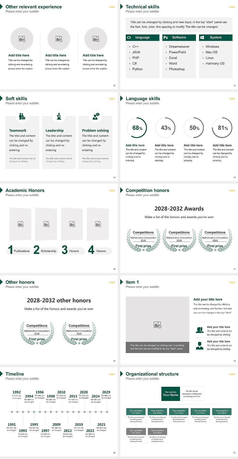 North Dakota State University-Main Campus Resume PPT Template4:3 ratio PPT effect preview image3
