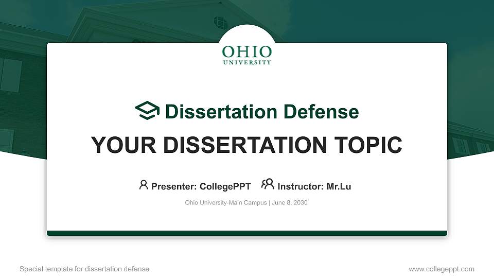 Ohio University-Main Campus Graduation Thesis Defense PPT Template16:9 ratio PPT effect preview image