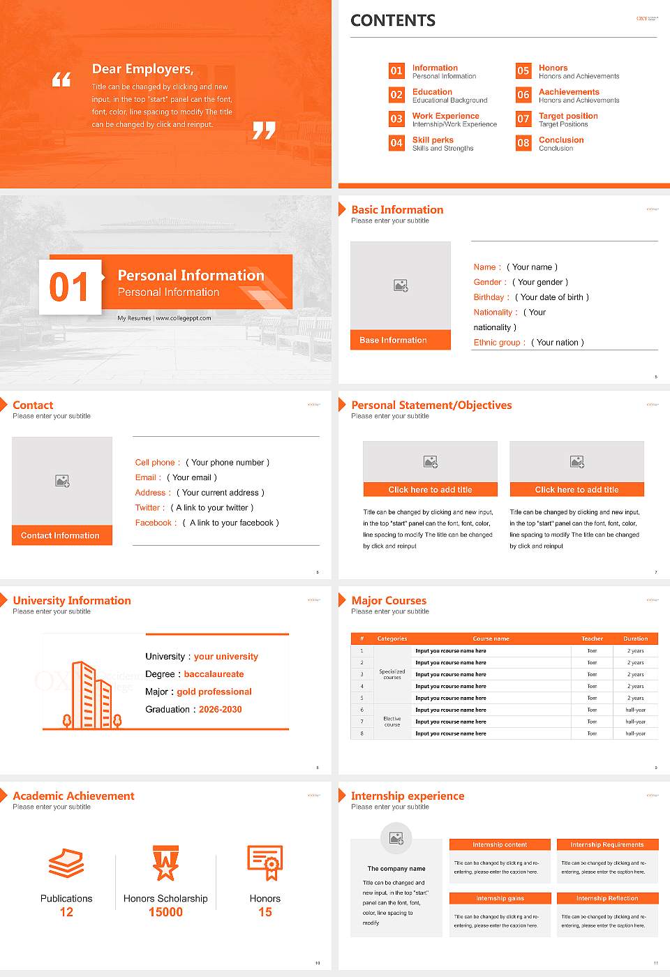 Occidental College Resume PPT Template16:9 ratio PPT effect preview image2