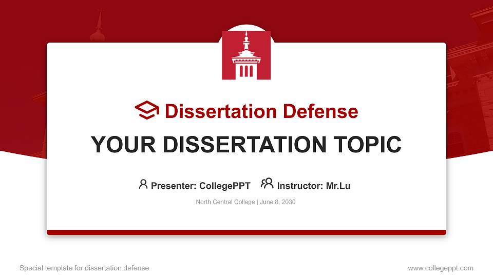 North Central College Graduation Thesis Defense PPT Template16:9 ratio PPT effect preview image