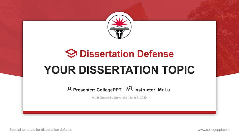 North Greenville University Graduation Thesis Defense PPT Template16:9 ratio PPT effect preview image