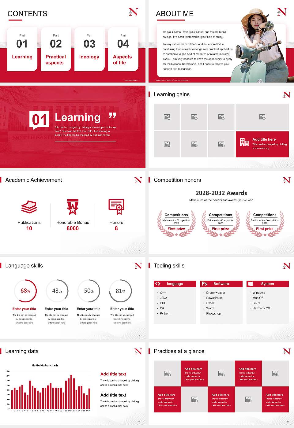 Northeastern University Lifelong Learning Network National Scholarship Defense PPT Template16:9 ratio PPT effect preview image2