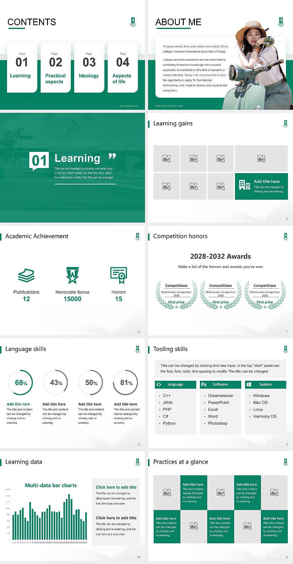 Northwestern Michigan College National Scholarship Defense PPT Template4:3 ratio PPT effect preview image2