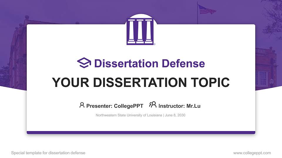 Northwestern State University of Louisiana Graduation Thesis Defense PPT Template16:9 ratio PPT effect preview image